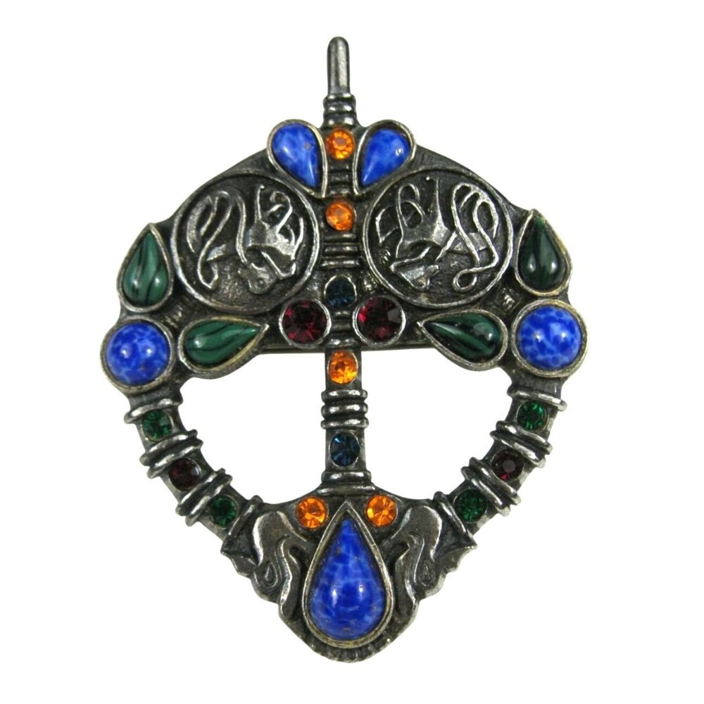 Sol D Or Glass Cab Rhinestone Brooch Signed Irish Ireland Sol D'Or Pin Large